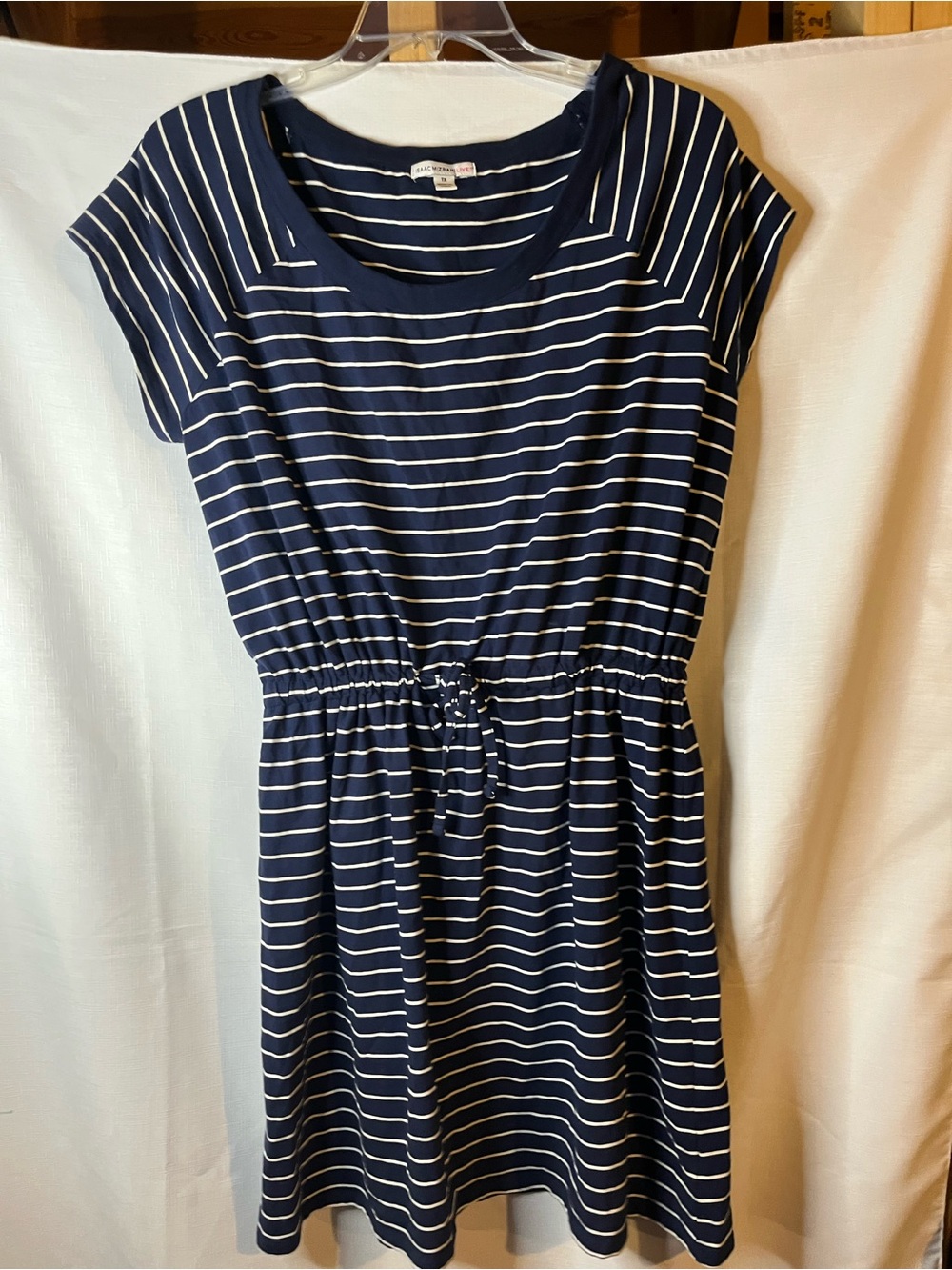 Isaac Mizrahi Navy & White Striped Midi Dress